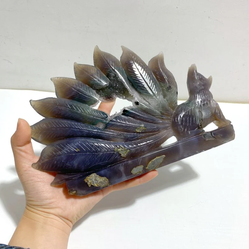 Geode Agate Druzy Nine-tailed Fox Carving #10 - Image 4