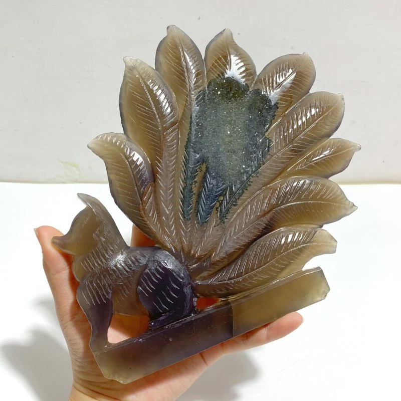 Geode Agate Druzy Nine-tailed Fox Carving #11 - Image 4