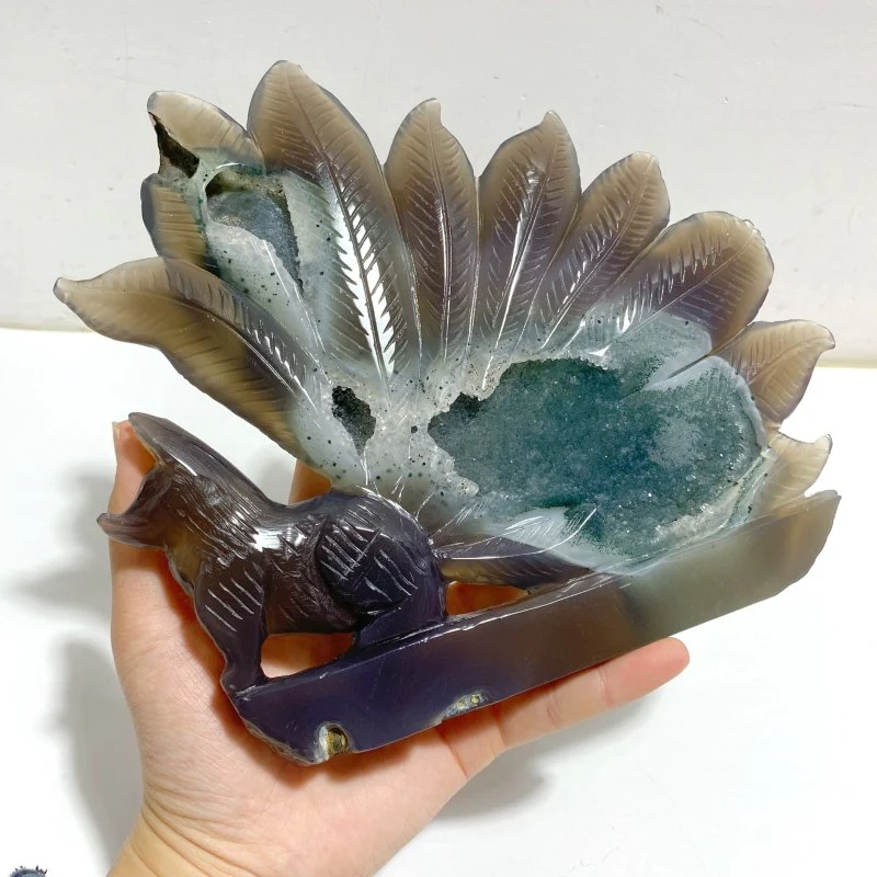 Geode Agate Druzy Nine-tailed Fox Carving #12 - Image 5