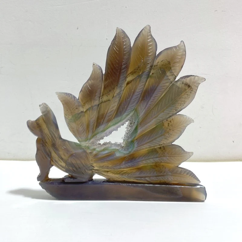 Geode Agate Druzy Nine-tailed Fox Carving #13