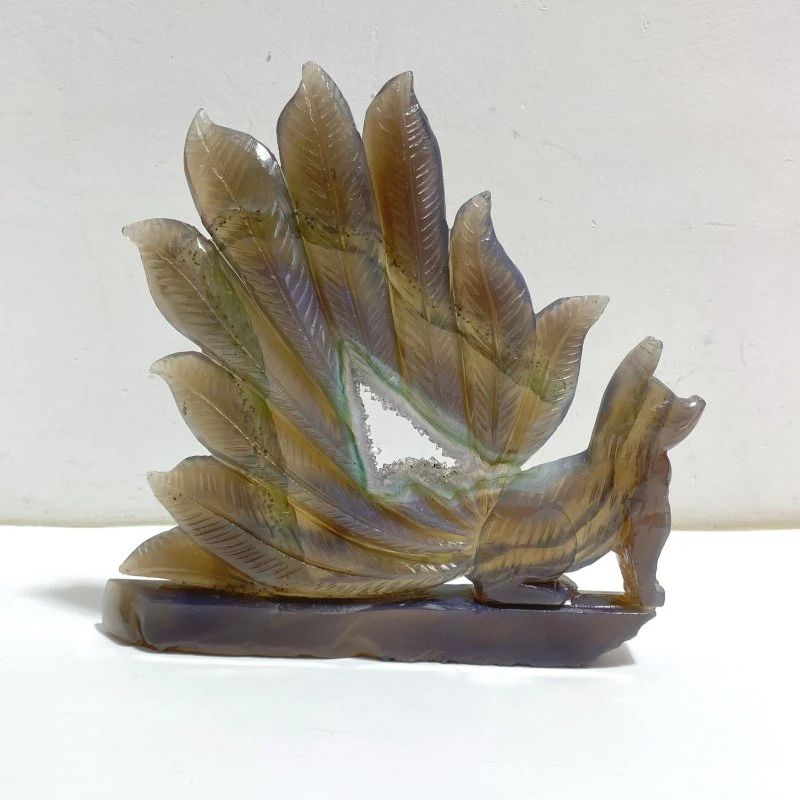 Geode Agate Druzy Nine-tailed Fox Carving #13 - Image 3