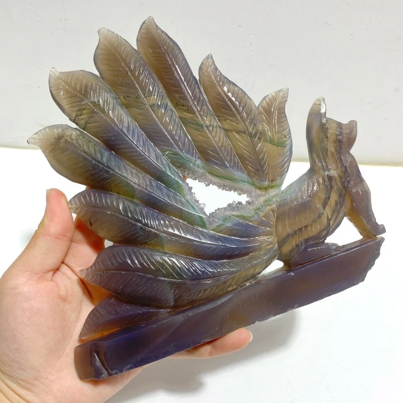 Geode Agate Druzy Nine-tailed Fox Carving #13 - Image 5