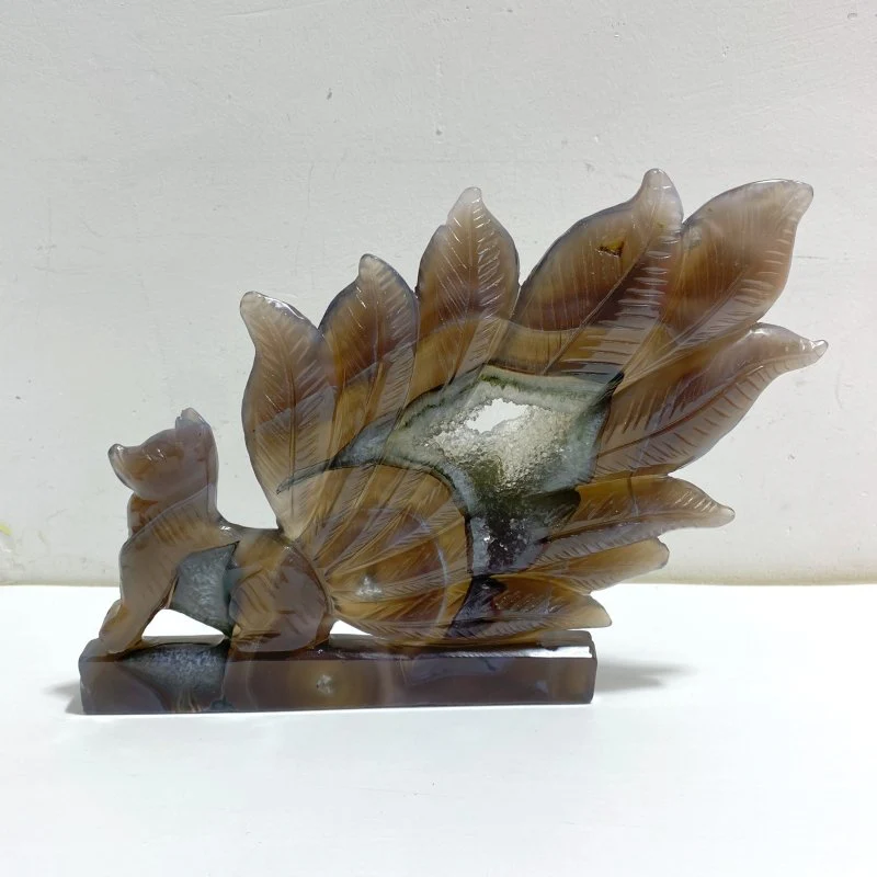 Geode Agate Druzy Nine-tailed Fox Carving #14