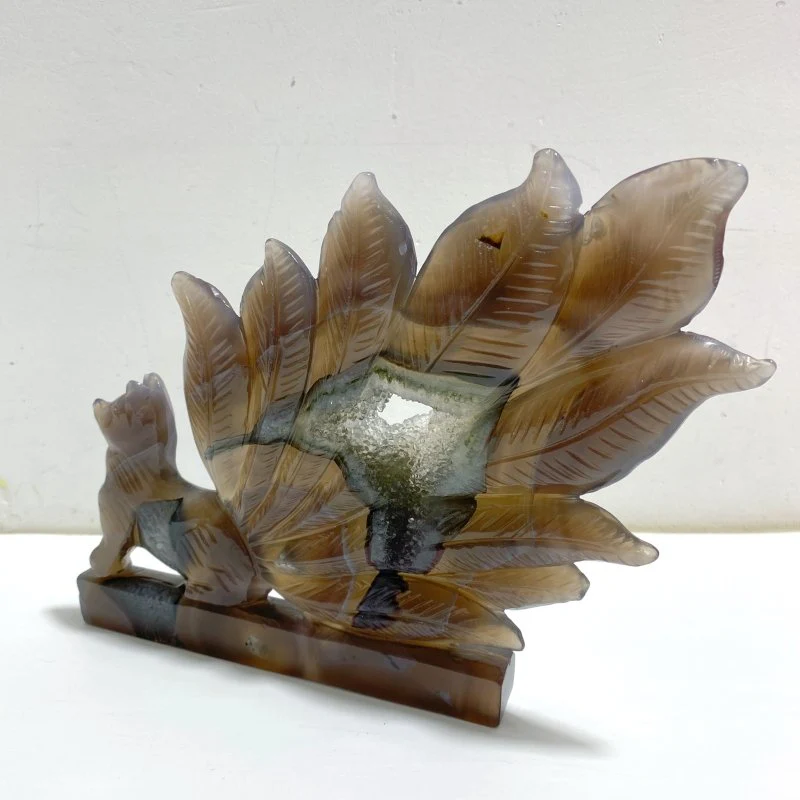 Geode Agate Druzy Nine-tailed Fox Carving #14 - Image 2