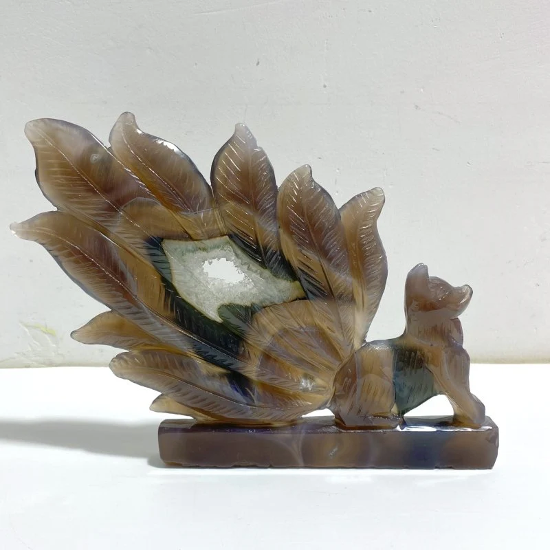 Geode Agate Druzy Nine-tailed Fox Carving #14 - Image 3