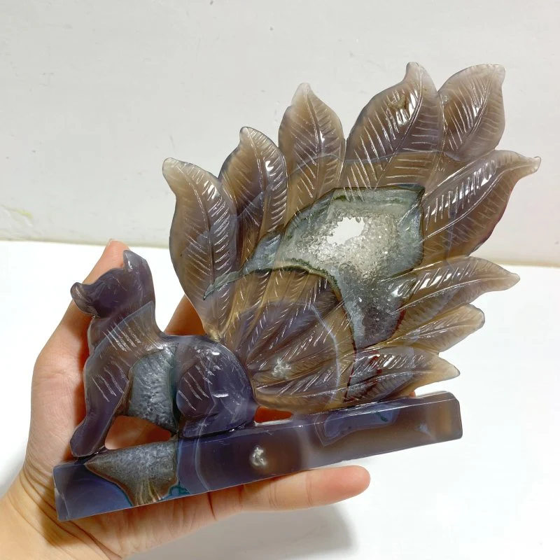 Geode Agate Druzy Nine-tailed Fox Carving #14 - Image 5