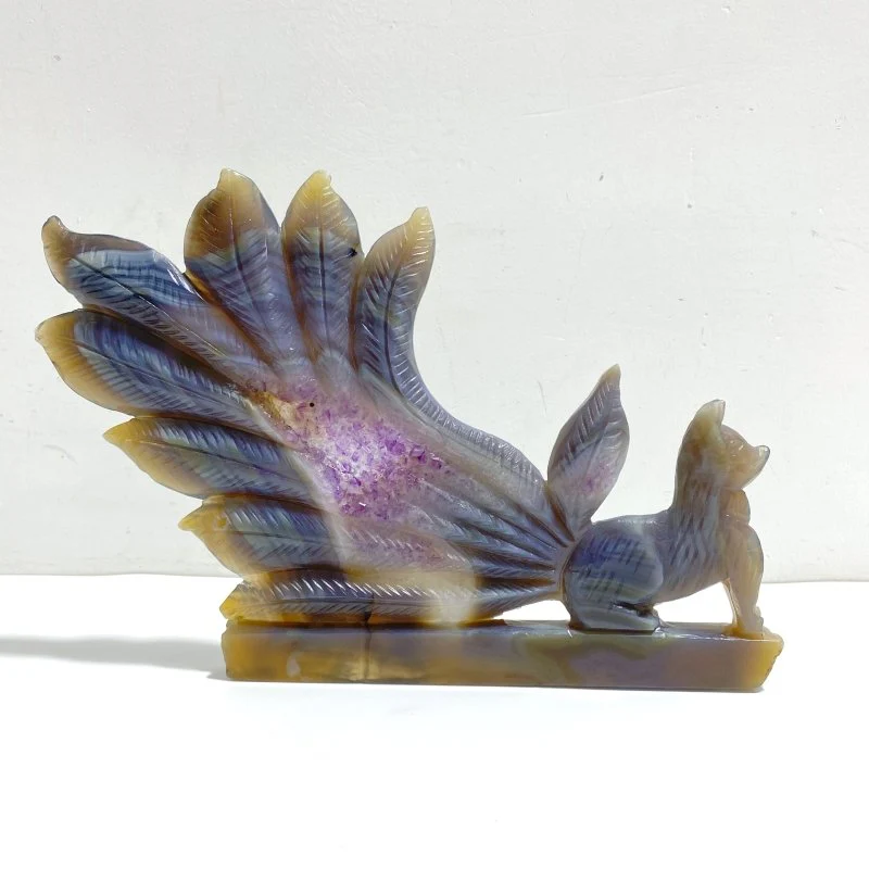 Unique Geode Druzy Agate Nine-tailed Fox Carving #3