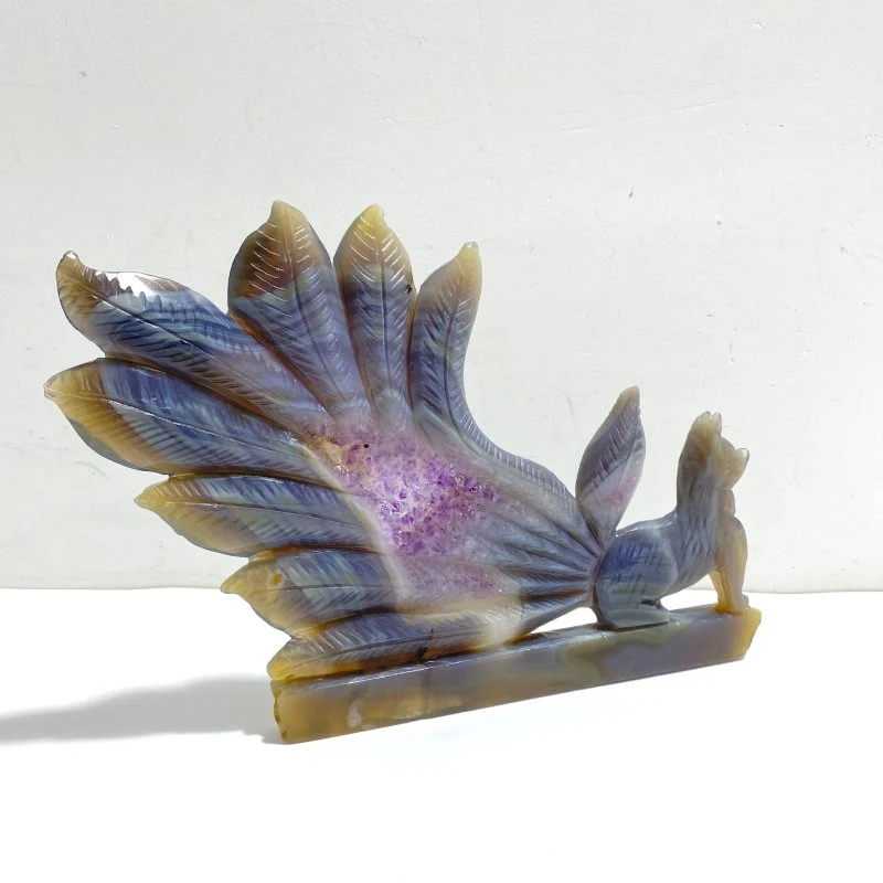 Unique Geode Druzy Agate Nine-tailed Fox Carving #3 - Image 2