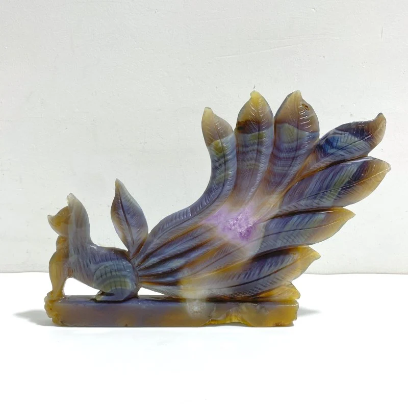Unique Geode Druzy Agate Nine-tailed Fox Carving #3 - Image 3