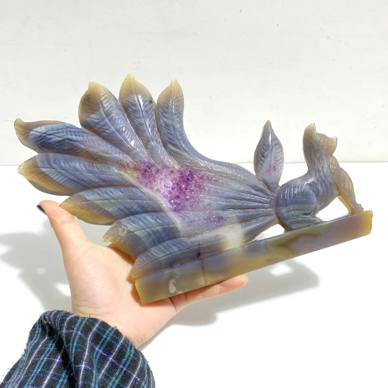 Unique Geode Druzy Agate Nine-tailed Fox Carving #3 - Image 5
