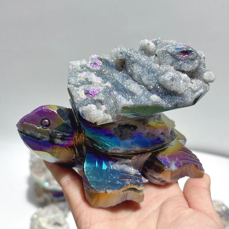 7 Pieces Geode Aura Sphalerite Sea Turtles Carving