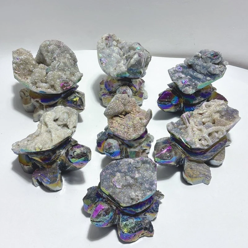 7 Pieces Geode Aura Sphalerite Sea Turtles Carving - Image 2