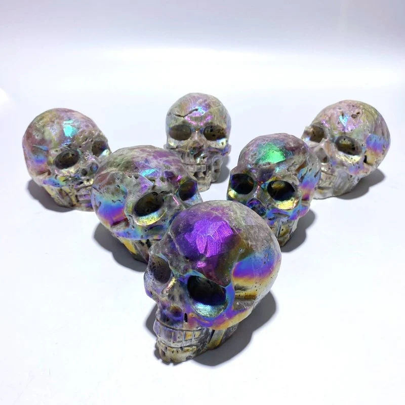 6 Pieces Geode Aura Sphalerite Skull Carving