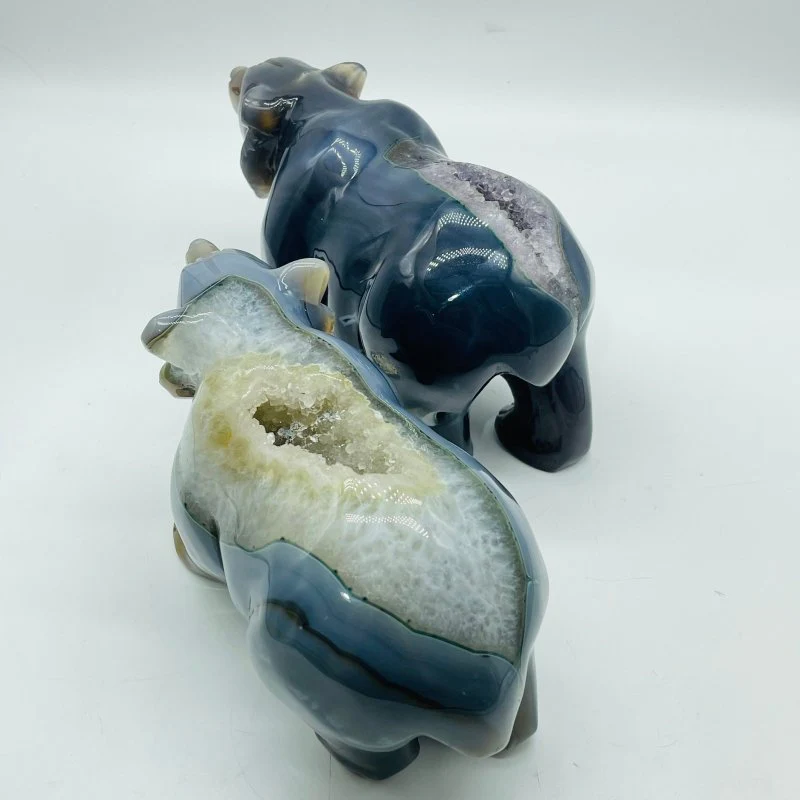 2 Pieces High Quality Geode Druzy Agate Bear Carving - Image 2