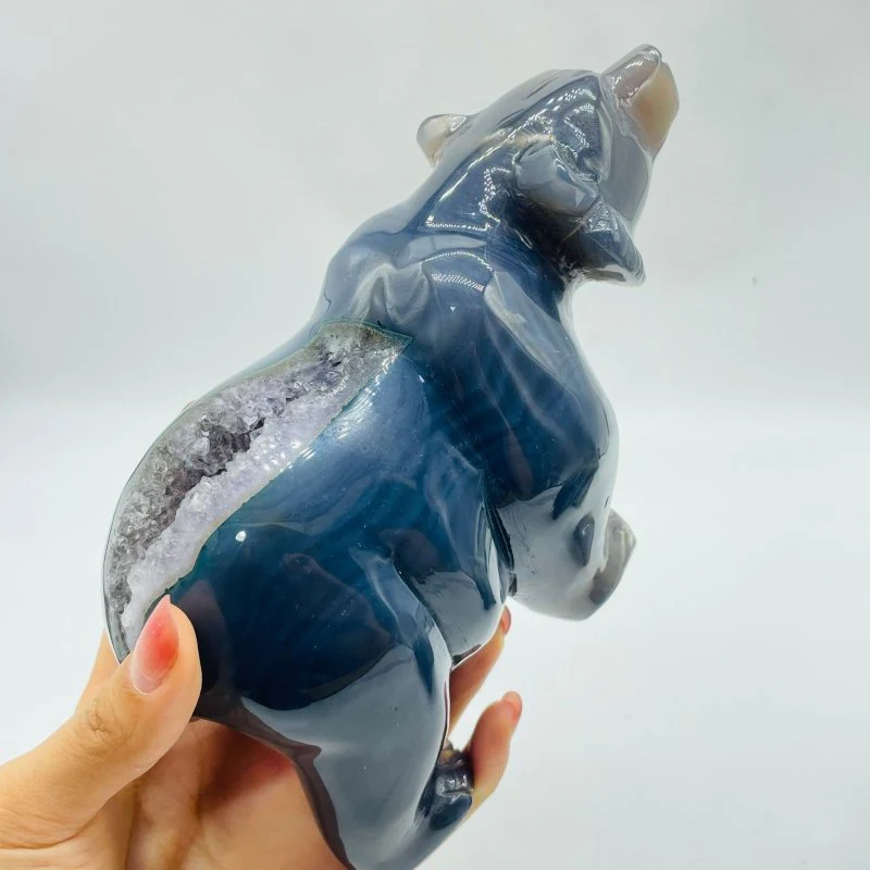 2 Pieces High Quality Geode Druzy Agate Bear Carving - Image 3