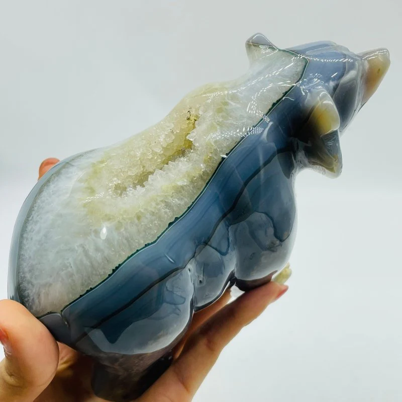 2 Pieces High Quality Geode Druzy Agate Bear Carving - Image 4
