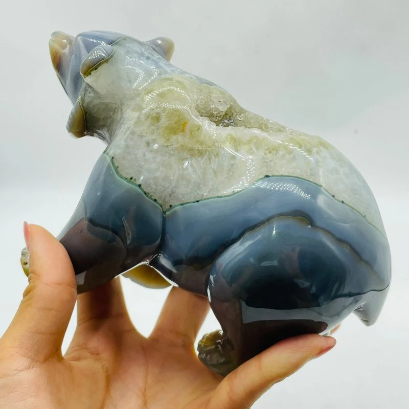 2 Pieces High Quality Geode Druzy Agate Bear Carving - Image 6