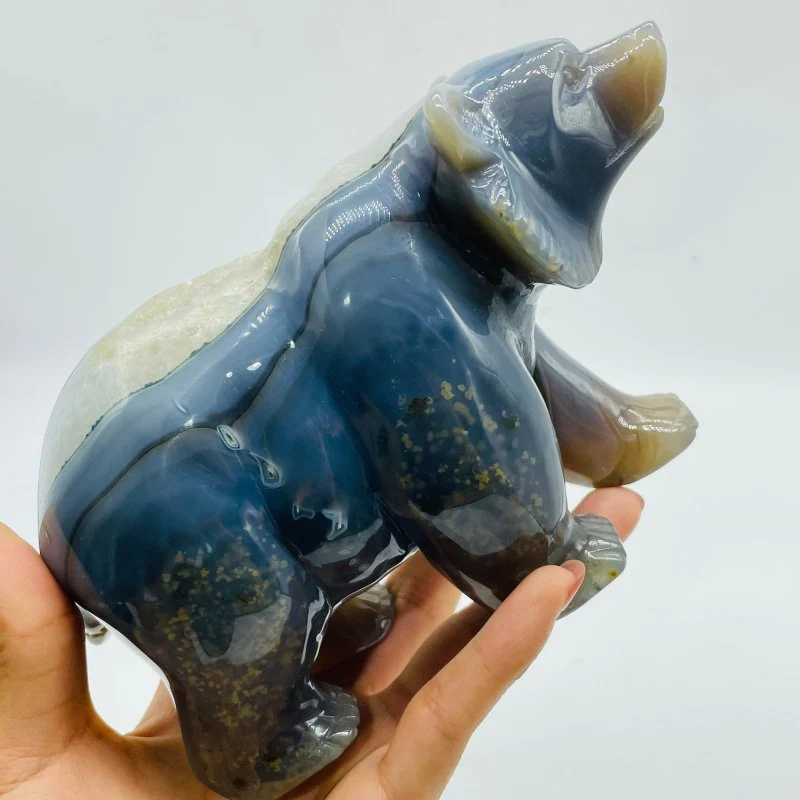 2 Pieces High Quality Geode Druzy Agate Bear Carving - Image 7
