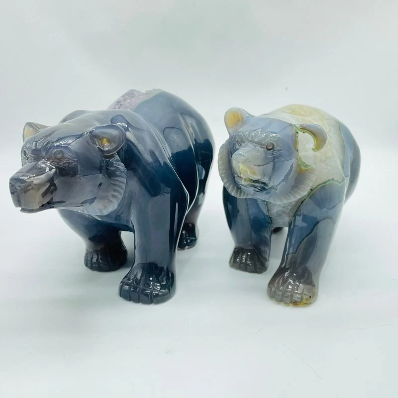 2 Pieces High Quality Geode Druzy Agate Bear Carving - Image 8