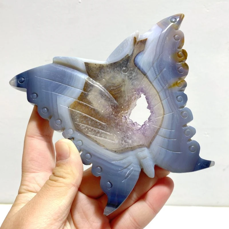 7 Pieces Geode Druzy Agate Butterfly Carving