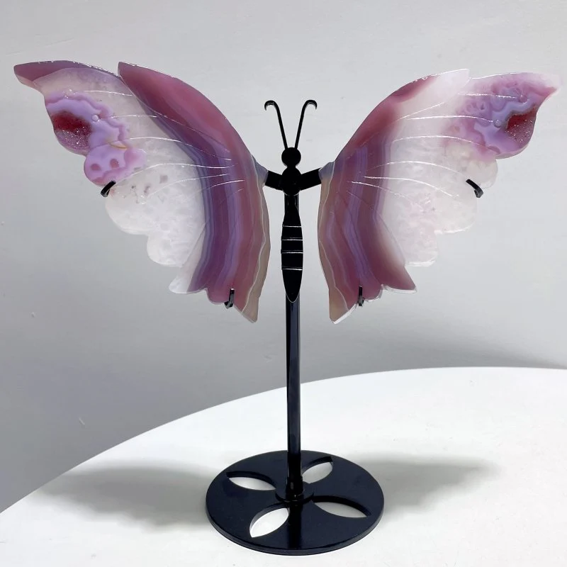 2 Pairs Dyed Geode Agate Butterfly Carving With Stand - Image 3