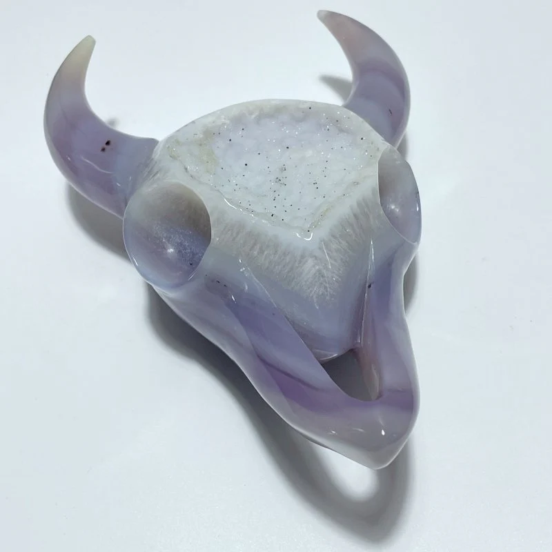 Large Geode Druzy Agate Demon Sheep Head Carving
