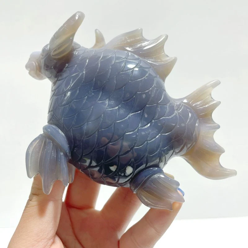 4 Pieces Geode Druzy Agate Fish with Pig&Calf Head Carving - Image 4