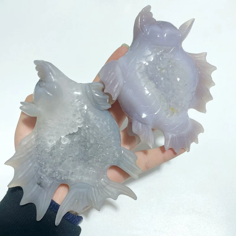 4 Pieces Geode Druzy Agate Fish with Pig&Calf Head Carving - Image 6