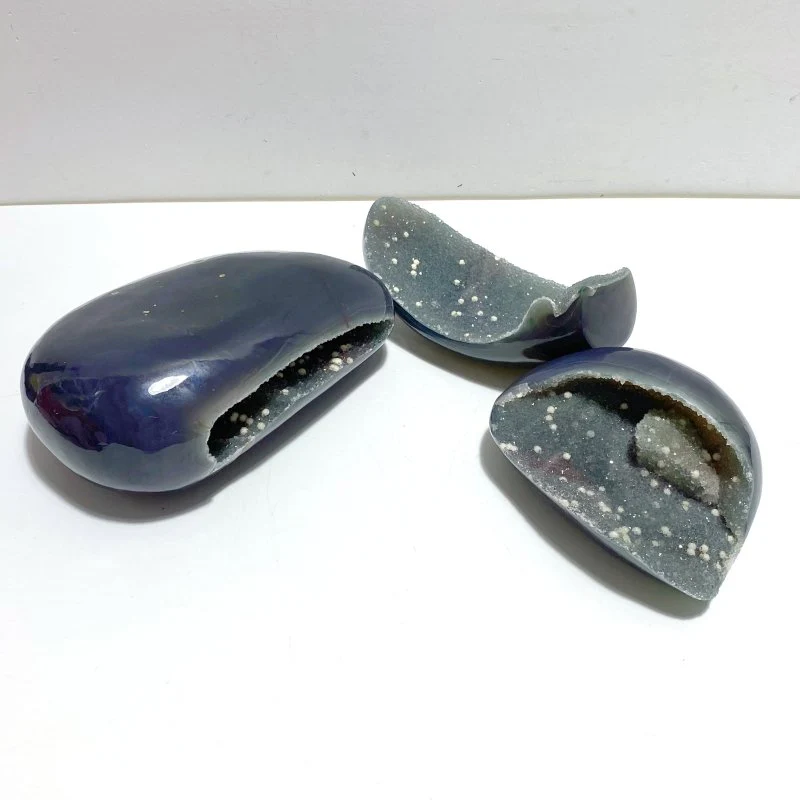 3 Pieces Large Geode Druzy Agate (Light Green Druzy)