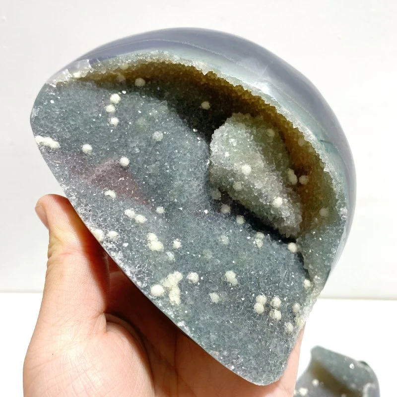 3 Pieces Large Geode Druzy Agate (Light Green Druzy) - Image 2