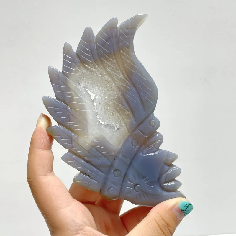 9 Pieces Geode Druzy Agate Indian Feathers Carving - Image 2