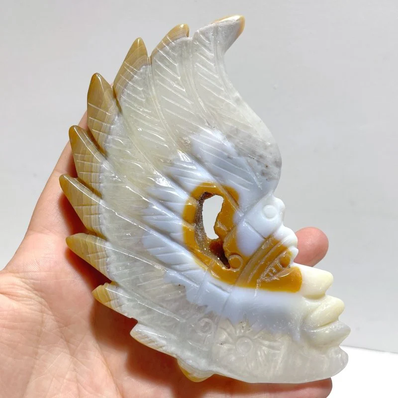9 Pieces Geode Druzy Agate Indian Feathers Carving - Image 4