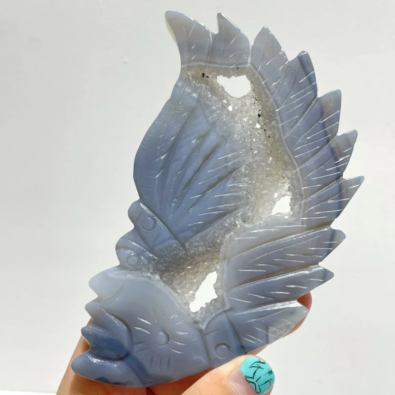 9 Pieces Geode Druzy Agate Indian Feathers Carving - Image 5