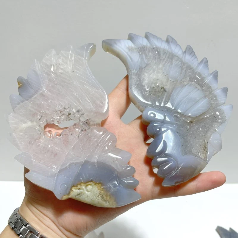 9 Pieces Geode Druzy Agate Indian Feathers Carving - Image 6