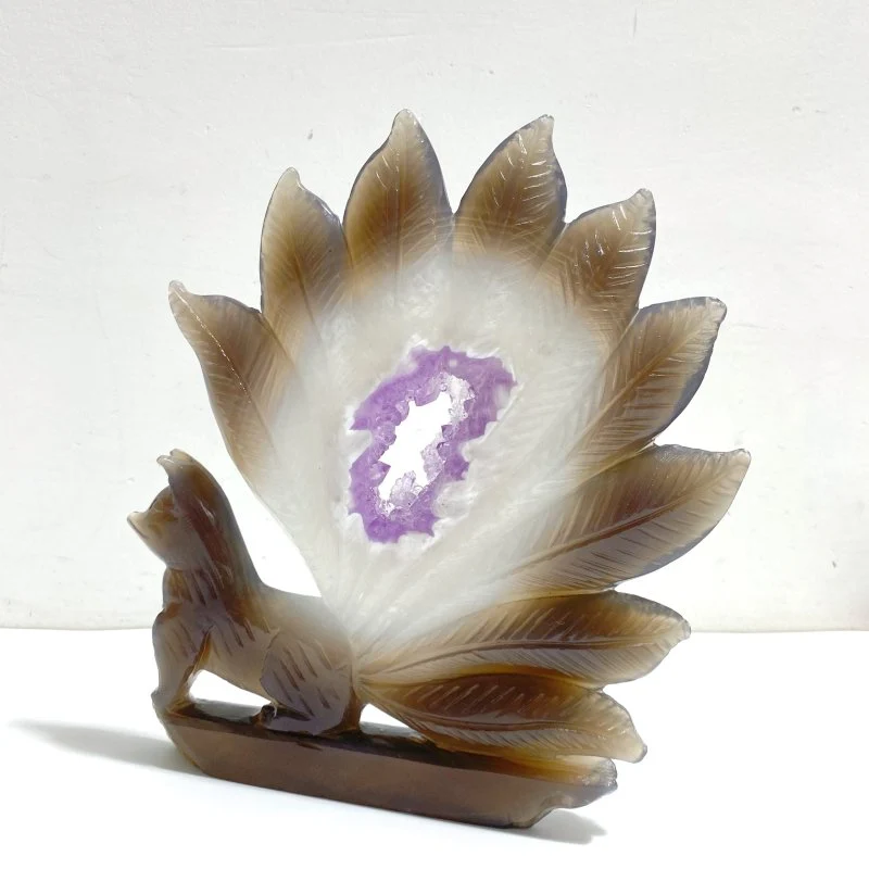 2 Pieces Geode Druzy Agate Nine-tailed Foxes Carving #2 - Image 2