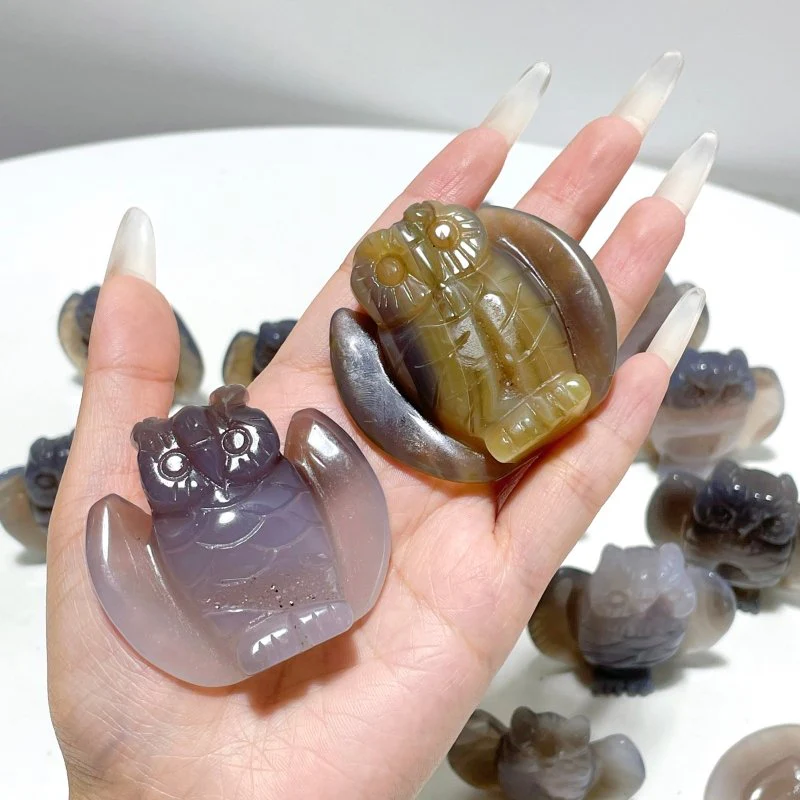 17 Pieces Geode Druzy Agate Owl Carving - Image 3