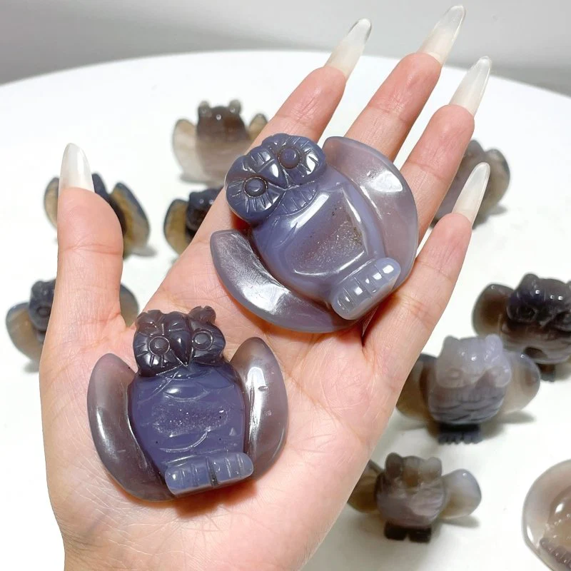 17 Pieces Geode Druzy Agate Owl Carving - Image 4