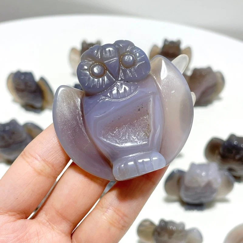 17 Pieces Geode Druzy Agate Owl Carving - Image 5