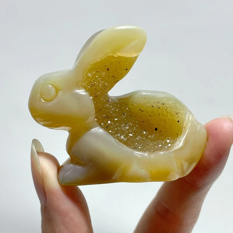 19 Pieces Geode Druzy Agate Rabbit Carving - Image 2