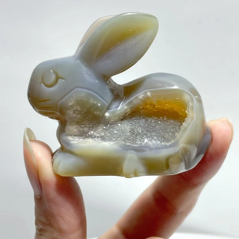 19 Pieces Geode Druzy Agate Rabbit Carving - Image 3