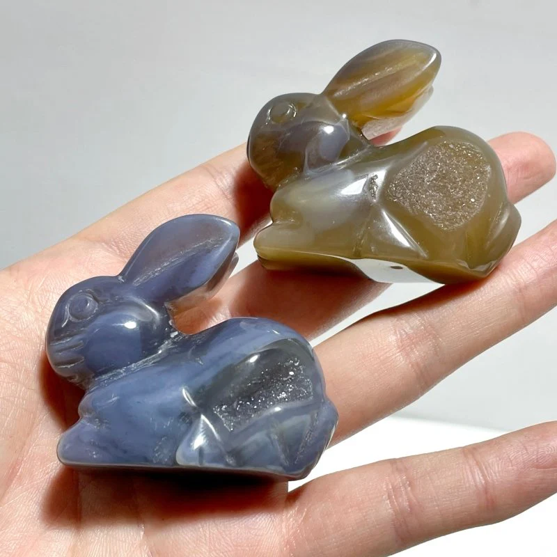 19 Pieces Geode Druzy Agate Rabbit Carving - Image 5