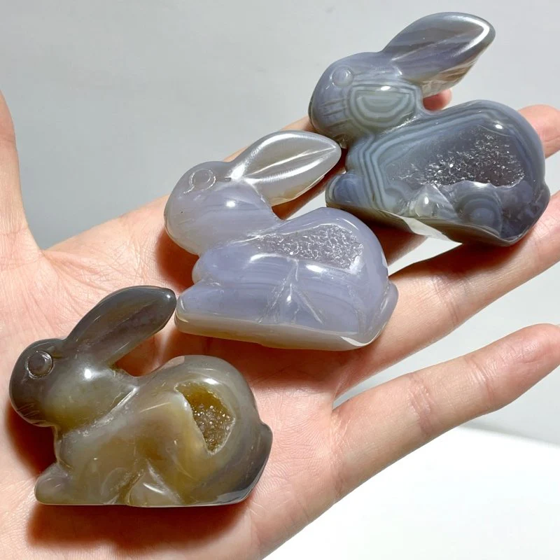 19 Pieces Geode Druzy Agate Rabbit Carving - Image 6