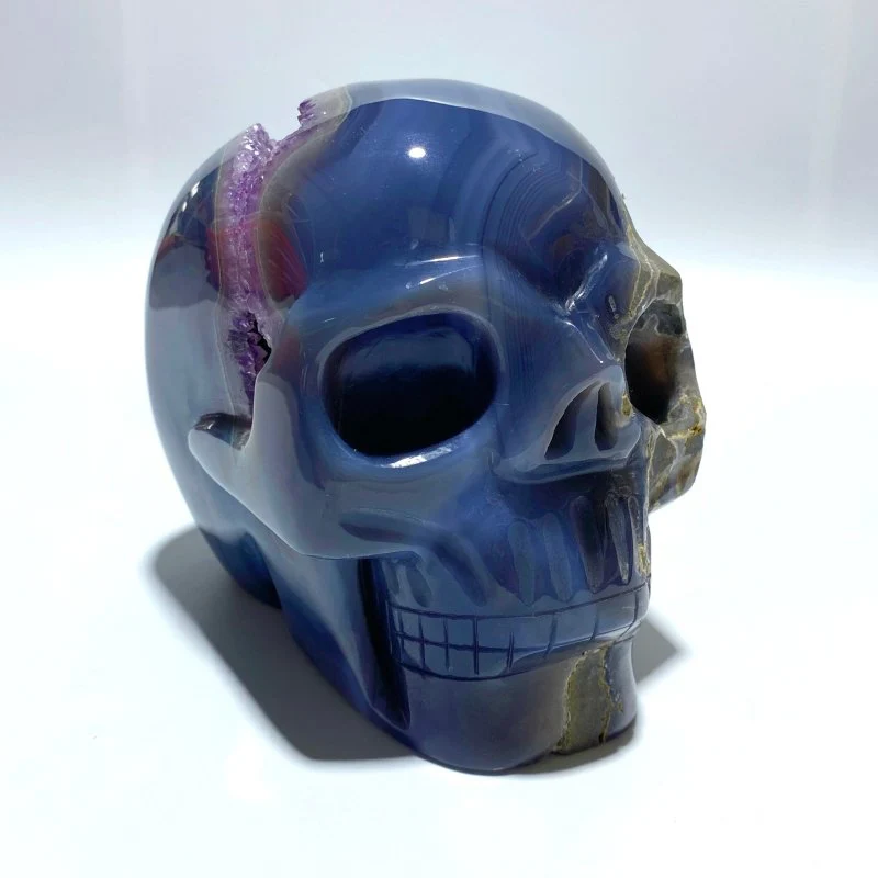 Large Geode Druzy Agate Skull Crystal Carving