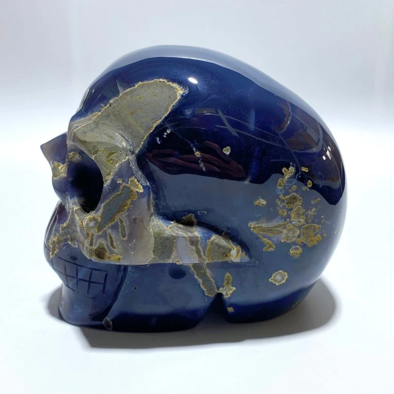 Large Geode Druzy Agate Skull Crystal Carving - Image 5