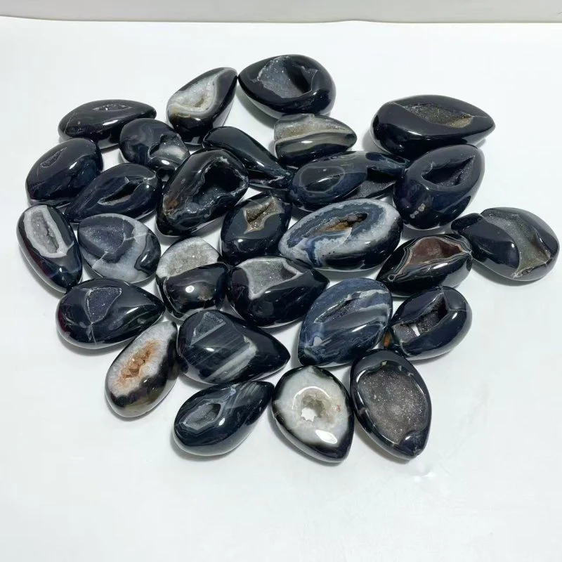 28 Pieces Geode Druzy Black Agate Eggs