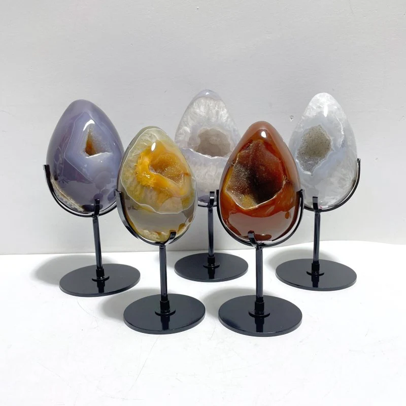 5 Pieces Geode Druzy Eggs Carving With Stand