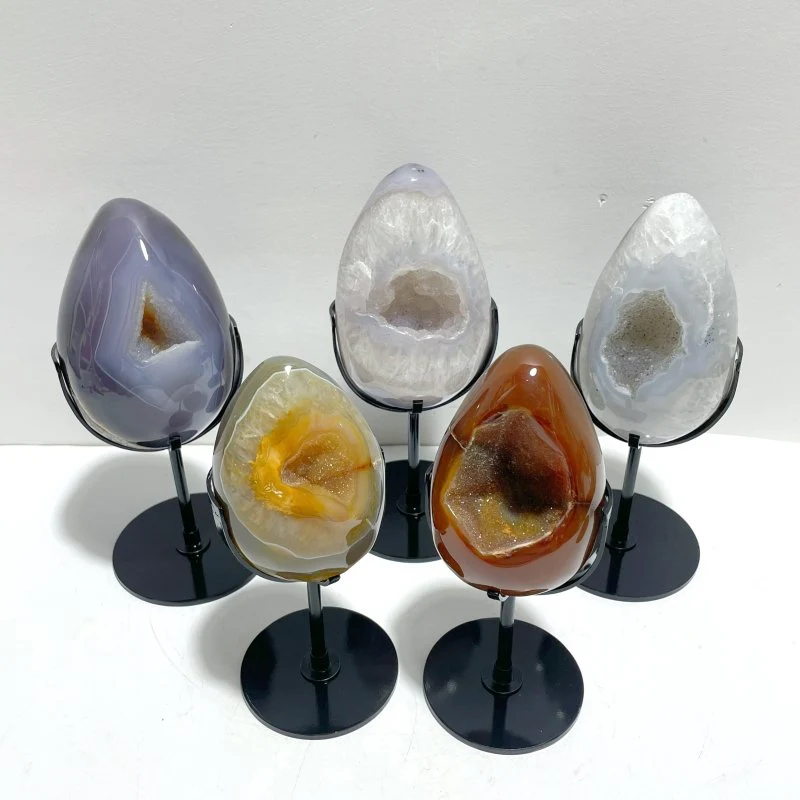 5 Pieces Geode Druzy Eggs Carving With Stand - Image 2