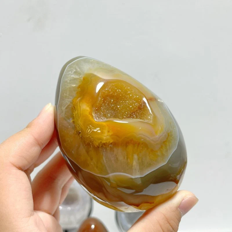 5 Pieces Geode Druzy Eggs Carving With Stand - Image 3
