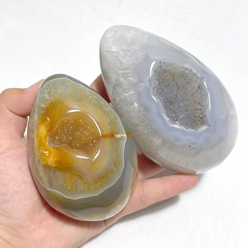 5 Pieces Geode Druzy Eggs Carving With Stand - Image 8