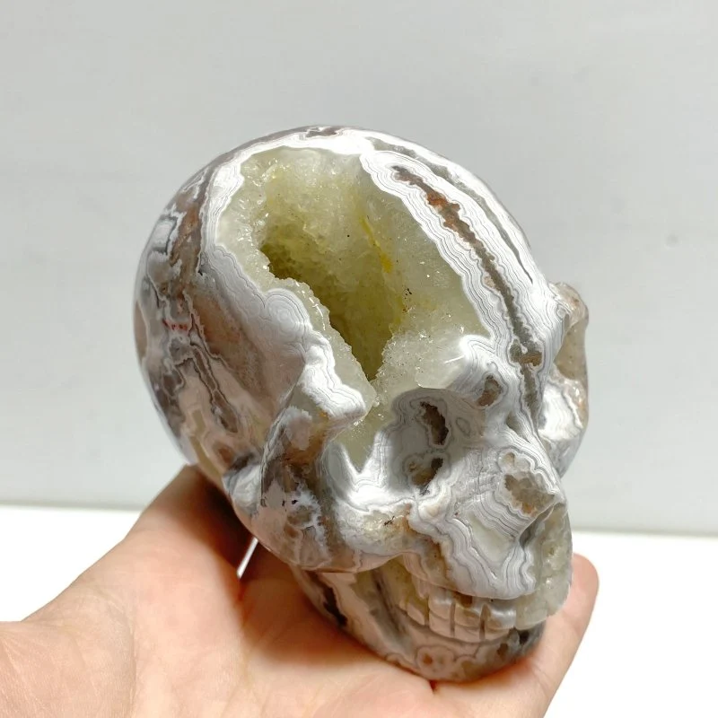 8 Pieces Geode Druzy Morocco Agate Skull Carving #1 - Image 5